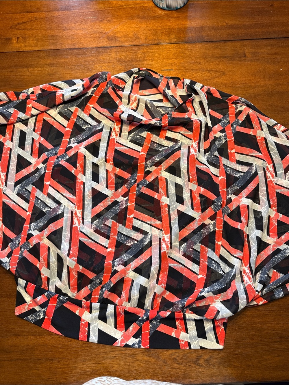 Alfani Geometric Print Long-Sleeve Shirt - Red, Black & Cream size M